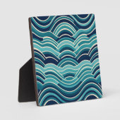 Teal Navy Geometrisch Golfpatroon Herhalend Fotoplaat (Voorkant)