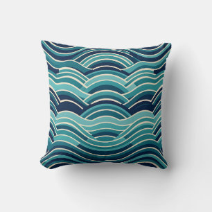 Teal Navy Geometrisch Golfpatroon Herhalend Kussen