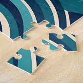 Teal Navy Geometrisch Golfpatroon Herhalend Legpuzzel (Zijkant)