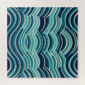 Teal Navy Geometrisch Golfpatroon Herhalend Legpuzzel (Horizontaal)