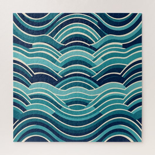 Teal Navy Geometrisch Golfpatroon Herhalend Legpuzzel (Verticaal)
