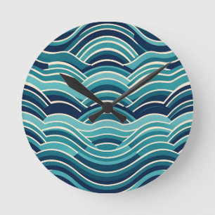 Teal Navy Geometrisch Golfpatroon Herhalend Ronde Klok