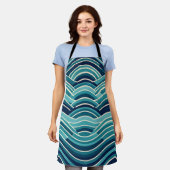 Teal Navy Geometrisch Golfpatroon Herhalend Schort (Gedragen)