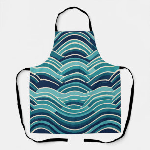 Teal Navy Geometrisch Golfpatroon Herhalend Schort