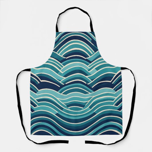 Teal Navy Geometrisch Golfpatroon Herhalend Schort (Voorkant)