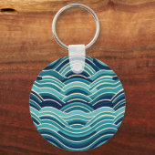 Teal Navy Geometrisch Golfpatroon Herhalend Sleutelhanger (Voorkant)