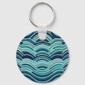 Teal Navy Geometrisch Golfpatroon Herhalend Sleutelhanger (Achterkant)