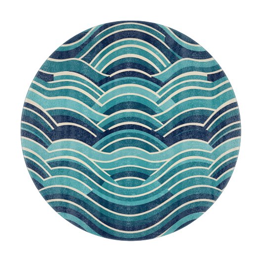 Teal Navy Geometrisch Golfpatroon Herhalend Snijplank (Voorkant)