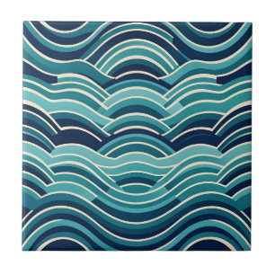 Teal Navy Geometrisch Golfpatroon Herhalend Tegeltje
