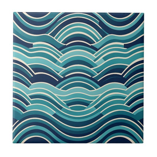 Teal Navy Geometrisch Golfpatroon Herhalend Tegeltje (Voorkant)