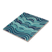 Teal Navy Geometrisch Golfpatroon Herhalend Tegeltje (Zijkant)