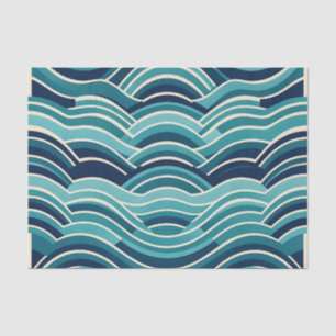 Teal Navy Geometrisch Golfpatroon Herhalend Tissuepapier