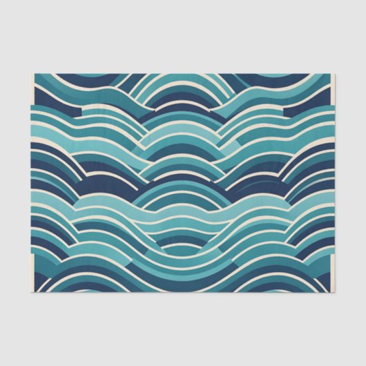 Teal Navy Geometrisch Golfpatroon Herhalend Tissuepapier (Voorkant)