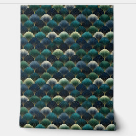 Teal Navy Gold Art Deco Fan Pattern Behang