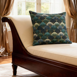 Teal Navy Gold Art Deco Fan Pattern Kussen