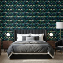 Teal Navy Goud Art Deco Waaierspatroon