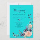 Teal Navy Koraal Bloemige Trouw Uitnodigingen Budg (Voorkant)