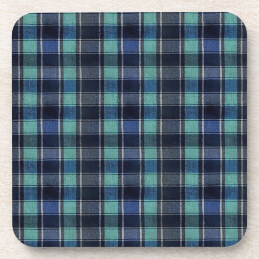 Teal & Navy Tartan Plaid Pattern Plastic Coasters  Bier Onderzetter (Voorkant)