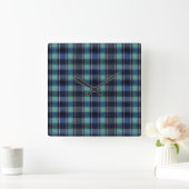 Teal & Navy Tartan Plaid Round Wall Clock Vierkante Klok (Huis)