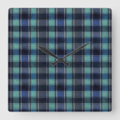 Teal & Navy Tartan Plaid Round Wall Clock Vierkante Klok (Voorkant)