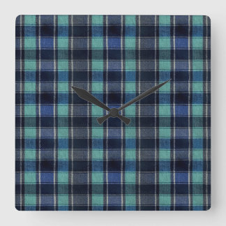 Teal & Navy Tartan Plaid Round Wall Clock Vierkante Klok