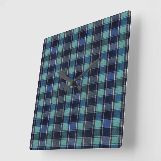 Teal & Navy Tartan Plaid Round Wall Clock Vierkante Klok (Hoek)