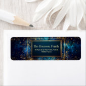 Teal Nebula Goud Lijn Botanisch Retouradres Etiket (Insitu)