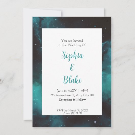 Teal Nebula Starlight Bruiloft Kaart (Voorkant)