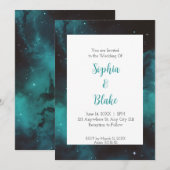 Teal Nebula Starlight Bruiloft Kaart (Voorkant / Achterkant)