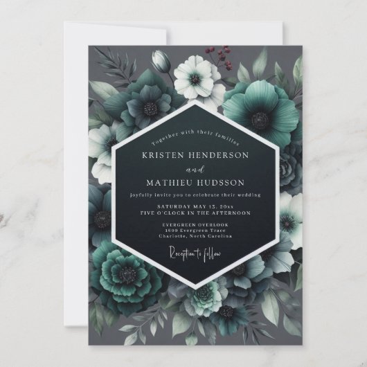 Teal Noir Anemone Bruiloft Kaart (Voorkant)
