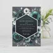 Teal Noir Anemone Wedding Kaart (Staand voorkant)