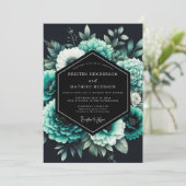 Teal Noir Botanical Wedding Kaart (Staand voorkant)