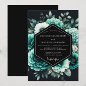 Teal Noir Botanical Wedding Kaart (Voorkant / Achterkant)