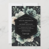 Teal Noir Floral Wedding Kaart (Voorkant)
