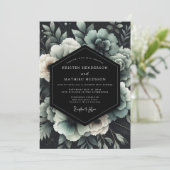 Teal Noir Floral Wedding Kaart (Staand voorkant)