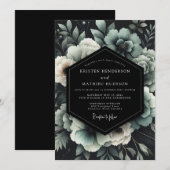 Teal Noir Floral Wedding Kaart (Voorkant / Achterkant)