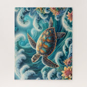Teal Oceaangolf Met Schildpad Legpuzzel (Verticaal)