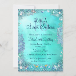 Teal Ocean Jewel Sweet 16 Verjaardagsfeest 2 Kaart