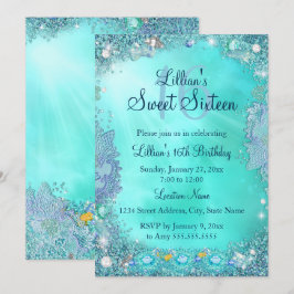 Teal Ocean Jewel Sweet 16 Verjaardagsfeest 2 Kaart