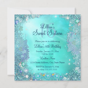 Teal Ocean Jewel Sweet 16 Verjaardagsfeest 2 Kaart