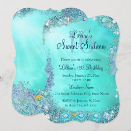 Teal Ocean Jewel Sweet 16 Verjaardagsfeest 2 Kaart