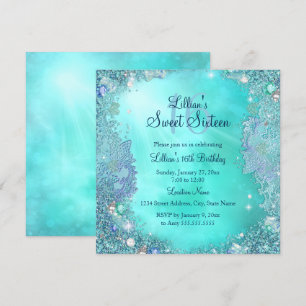 Teal Ocean Jewel Sweet 16 Verjaardagsfeestje Kaart