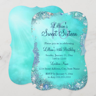 Teal Ocean Jewel Sweet 16 Verjaardagsuitnodiging Kaart