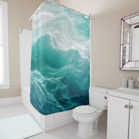 Teal Ocean Waves Abstract Dream Douchegordijn (In situ)