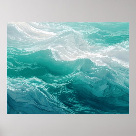 Teal Ocean Waves Abstract Dream  Poster (Voorkant)