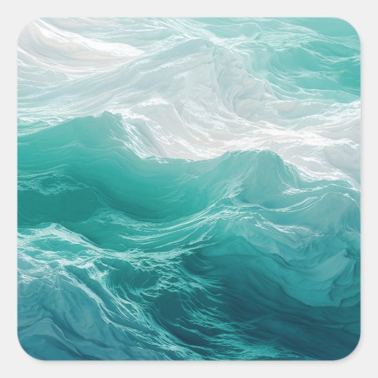 Teal Ocean Waves Abstract Dream  Vierkante Sticker (Voorkant)