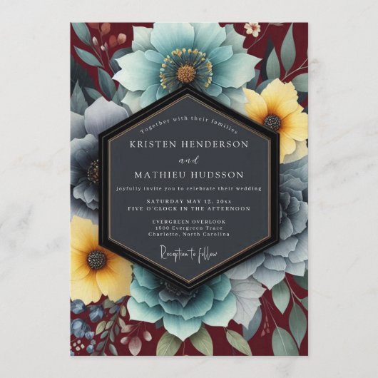 Teal & Ochre Bohemian Bloom Wedding Kaart (Voorkant)