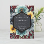 Teal & Ochre Bohemian Bloom Wedding Kaart (Staand voorkant)