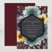 Teal & Ochre Bohemian Bloom Wedding Kaart (Voorkant / Achterkant)