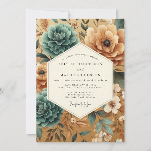 Teal Ochre Harvest Wedding Kaart (Voorkant)